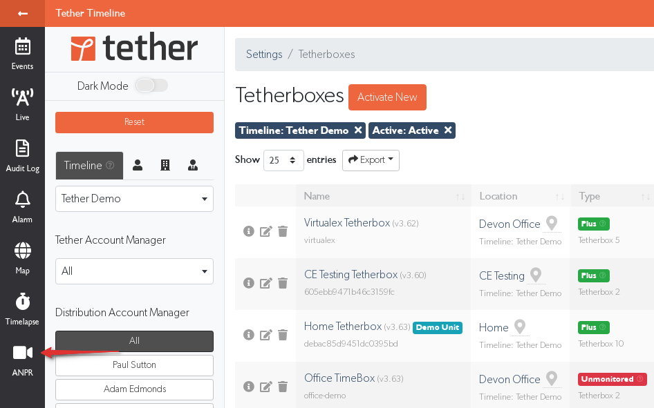 ANPR menu navigation